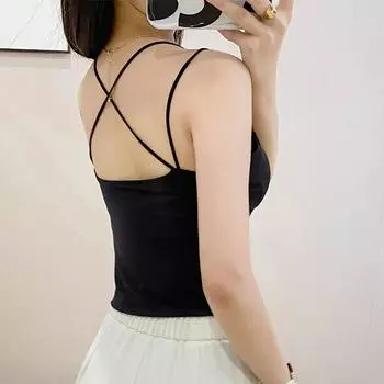Бесшовное нижнее белье с перекрещивающимися бретельками для девочек без стального ободка, модный удлиненный топ с обхватом груди F (recommended 80-65kg) чёрный