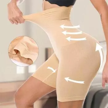 Бесшовное нижнее белье, женские трусики с высокой талией, защитные брюки на животе и бедрах, обтягивающее нижнее белье, трусы-боксеры из ледяного шелка S чёрный