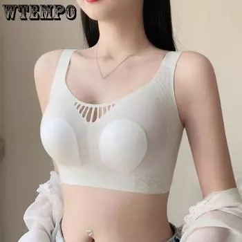 Бесшовное нижнее белье Женский спортивный бюстгальтер в стиле жилета Тонкий и большой бюстгальтер со сборками Сексуальное кружевное нижнее белье M чёрный