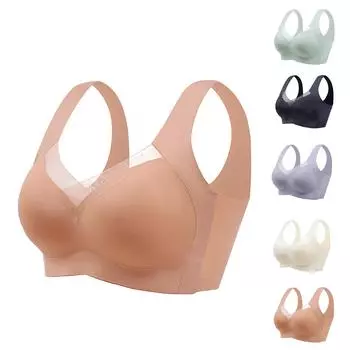 Бесшовное нижнее белье Женский тонкий бюстгальтер большого размера Красивый жилет Цельный бюстгальтер с фиксированной чашкой Push-up L чёрный