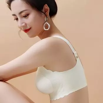 Бесшовное нижнее белье женское собирает бюстгальтер антипровисающий тонкий бюстгальтер без стального кольца большой размер fat mm 75C чёрный