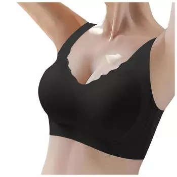 Бесшовное нижнее белье женское тонкое летнее Ice Silk Cool Gathered No Steel Ring Bra XXXL чёрный