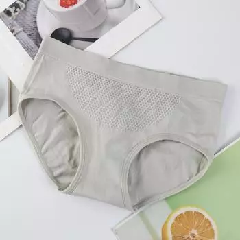 Бесшовное женское нижнее белье Honeycomb со средней талией, чистое хлопковое промежностное удобное компрессионное белье с подтяжкой бедер, треугольные трусики для женщин L серый