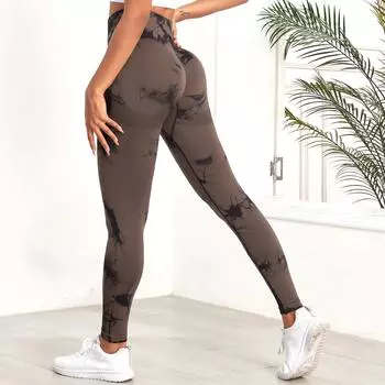 Бесшовные брюки для йоги с галстуком-краской, женские спортивные леггинсы с высокой талией, эластичные спортивные леггинсы для тренировок, узкая спортивная одежда для спортзала S чёрный