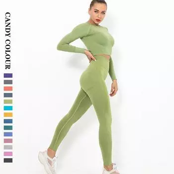 Бесшовные комплекты для йоги Nessaj, женские спортивные костюмы, 2 шт., леггинсы с высокой талией, укороченный топ, комплекты для бега в тренажерном зале, комплекты для фитнеса