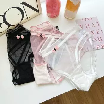 Бесшовные кружевные сетчатые трусики с низкой талией женские трусы милые прозрачные трусики с бантом для леди M