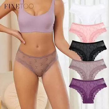 Бесшовные кружевные трусики FINETOO для женщин, мягкое нижнее белье, мягкое и дышащее белье, хлопковое удобное перспективное нижнее белье S белый