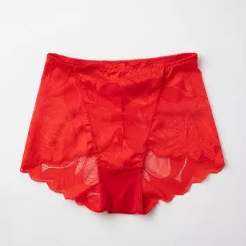 Бесшовные кружевные трусы для женщин с высокой посадкой из полиэстера, размеры l, xl XL красный