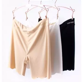 Бесшовные ледяной шелк размера плюс с высокой талией женские летние осенние тонкие защитные брюки эластичные кружевные бесшовные короткие однотонные 2XL