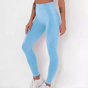 Бесшовные леггинсы для йоги с высокой талией, женские спортивные штаны для тренировок, бега, пуш-ап, леггинсы для фитнеса и спортзала, колготки S небесно-голубой
