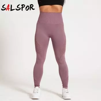 Бесшовные леггинсы с полой полосой, женские леггинсы для фитнеса, спортивные штаны для йоги, штаны для йоги с высокой талией, спортивная женская одежда