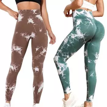 Бесшовные леггинсы с принтом тай-дай, женские спортивные брюки с пуш-ап и высокой талией для фитнеса и тренажерного зала S чёрный