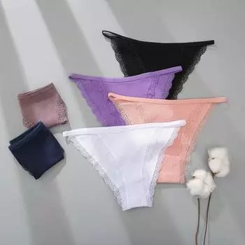 Бесшовные однотонные женские трусы в рубчик с низкой посадкой, ультратонкие трусы с сексуальной кружевной отделкой L белый