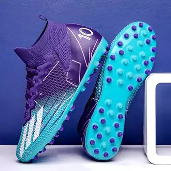 Бесшовные плетеные футбольные бутсы мужские высокие подростковые студенческие тренировочные кроссовки AG шипованные спортивная обувь партия 35