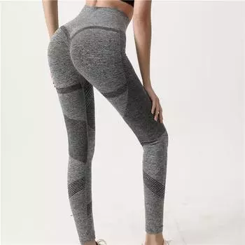 Бесшовные профессиональные брюки для тренировок и фитнеса с высокой талией M серый