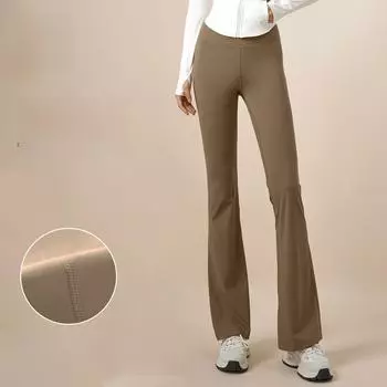 Бесшовные расклешенные штаны для йоги Juyitang с высокой талией — телесного цвета, высокая эластичность, подъем бедер, облегающий крой, широкие штанины, женская спортивная одежда. S