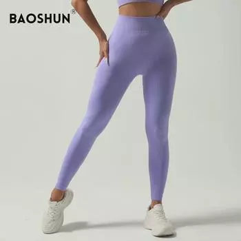 Бесшовные штаны для йоги с высокой талией - эластичные телесного цвета, без линий M 110-125 lbs коричневый