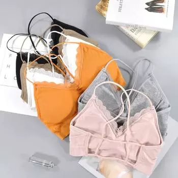 Бесшовные тонкие бретели с крестом на спине и кружевной кромкой на спине, спортивный бюстгальтер для йоги One Size бежевый