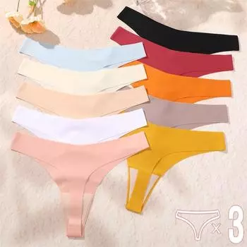 Бесшовные трусики для женщин, 3 шт./компл., сексуальное нижнее белье, бикини с Т-образной спинкой, удобные стринги, 10 цветов XS