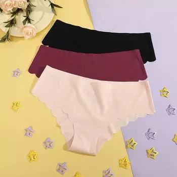 Бесшовные трусики для женщин, модное нижнее белье с волнистым дизайном, дышащее и удобное нижнее белье со средней талией S чёрный