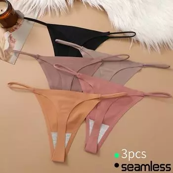 Бесшовные трусики FINETOO, 3 шт./компл., нижнее белье с Т-образной спинкой для женщин, сексуальные стринги с низкой талией, бикини, мягкие и удобные XS