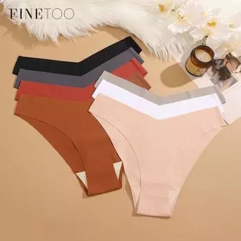 Бесшовные трусики FINETOO для женщин, дизайнерские трусы с V-образной талией, однотонное и эластичное нижнее белье