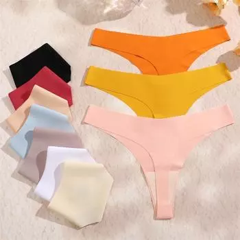 Бесшовные трусики FINETOO для женщин, сексуальное нижнее белье, бикини с Т-образной спинкой, удобные стринги, 10 цветов XS чёрный