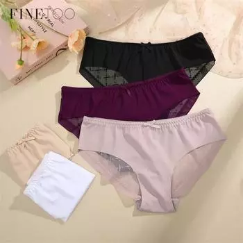 Бесшовные трусики FINETOO для женщин, сексуальное кружевное нижнее белье для женщин, удобное нижнее белье, сплошной цвет