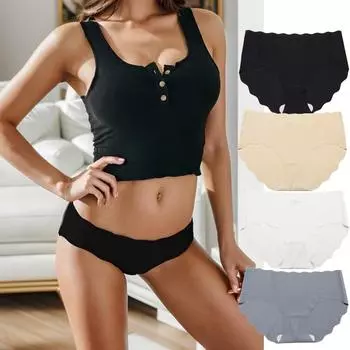 Бесшовные трусики FINETOO, однотонное нижнее белье для женщин, трусы из ледяного шелка, гладкие трусики, женское нижнее белье M чёрный