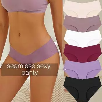 Бесшовные трусики из ледяного шелка для женщин, цельные дышащие сексуальные трусики со средней посадкой и глубоким V-образным вырезом M