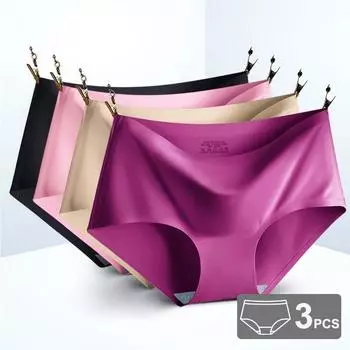 Бесшовные трусики из ледяного шелка для женщин, 3 шт./компл., удобные интимные трусы большого размера, со средней талией, M-XXL, несколько вариантов цвета, нижнее белье M&3pcs