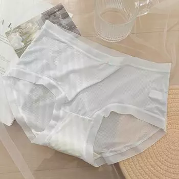 Бесшовные трусики из ледяного шелка для женщин со средней талией из шелка Mulberry, антибактериальное дышащее летнее нижнее белье для девочек M светло-желтого