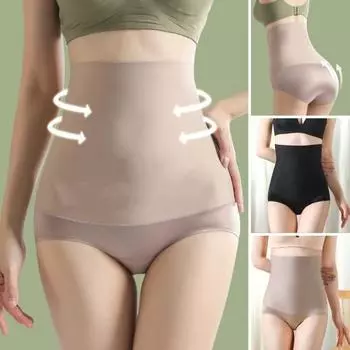 Бесшовные трусики с высокой талией для контроля живота, бесшовные корректирующее белье для поднятия бедер, женские корректирующее белье, тренажер для талии M чёрный