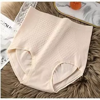 Бесшовные трусики с высокой талией и контролем живота для женщин, дышащее моделирующее белье с эффектом подтяжки ягодиц One size fits all бежевый