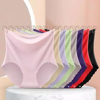 Бесшовные трусики с высокой талией Женские трусы Трусы большого размера Однотонные шорты Нижнее белье L розовый