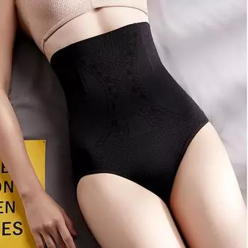 Бесшовные трусики с завышенной талией для женщин, корректирующие животик, послеродовые штаны с подтяжкой бедер и корректировкой талии M чёрный