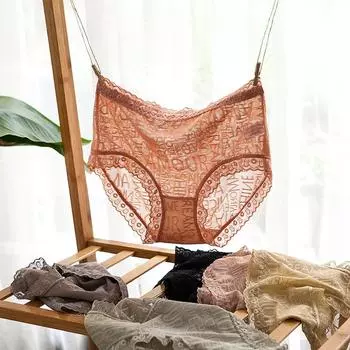 Бесшовные трусики средней талии, удобные, тонкие, женское нижнее белье, сексуальные кружевные треугольные трусики M чёрный