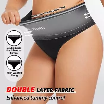 Бесшовные трусики-стринги с высокой талией большого размера, женское корректирующее белье, низ с контролем живота, формирующие живот трусики, бодибилдинг-белье, не скатывающиеся стринги 0XL чёрный