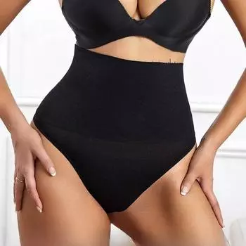 Бесшовные трусики женские стринги с высокой талией корректирующее нижнее белье для похудения женские утягивающие трусы для коррекции фигуры M бежевый