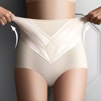 Бесшовные трусы-подтяжки для ягодиц с высокой талией, утягивающее белье, дышащее нижнее белье для коррекции живота, для девочек S бежевый