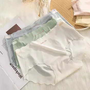 Бесшовные трусы-стринги Ice Silk с волнистым краем и надписью на талии, антибактериальные, с нижней частью промежности, для студентов M чёрный