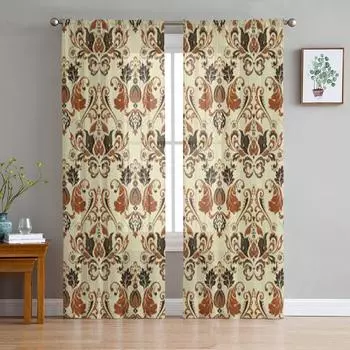 Бесшовные винтажные фоновые роскошные шифоновые прозрачные шторы для гостиной, спальни, украшения, оконные вуали, тюлевые занавески 135W x 114H(cm)