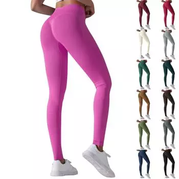 Бесшовные вязаные дышащие однотонные брюки персикового цвета с перекрестной талией для йоги, брюки для бега, фитнеса, девятиточечные брюки XL