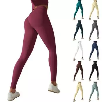 Бесшовные вязаные однотонные ребристые узкие персиковые брюки для поднятия бедер, спортивные брюки для бега, фитнеса, йоги, девятиточечные брюки L чёрный