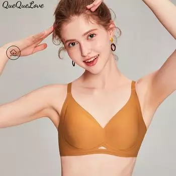 Бесшовные Желе полоски Мягкая поддержка Фиксированная чашка Нижнее белье Лето Тонкий женский большой груди Маленький бюстгальтер Большая чашка M светло-желтого