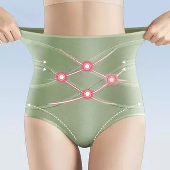 Бесшовные женские хлопковые трусики с высокой талией, нижнее белье с перекрестием на животе, трусы для девочек, дышащие однотонные трусы L серый