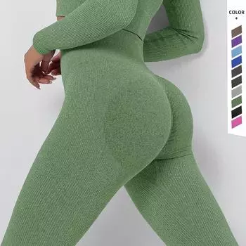 Бесшовные женские леггинсы с высокой талией и высокой талией, штаны для йоги, спортивная одежда для бега и фитнеса, женские леггинсы для тренировок в тренажерном зале S зелёный