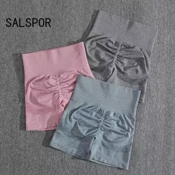 Бесшовные женские спортивные шорты для спортзала, летние шорты для йоги, поднимающие ягодицы, высокоэластичные шорты для йоги S чёрный