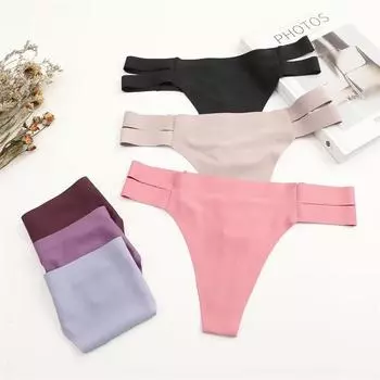 Бесшовные женские стринги сексуальные женские трусики шелковое атласное нижнее белье стринги с низкой талией невидимые трусы T-Back S чёрный