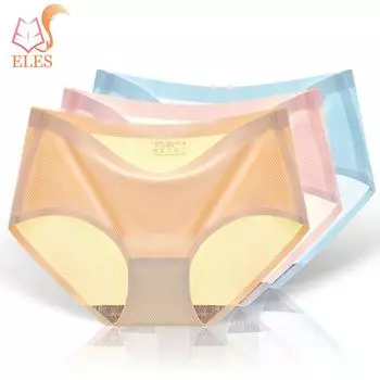 Бесшовные женские трусы из ледяной сетки, сетчатое дышащее сексуальное нижнее белье со средней талией M белый